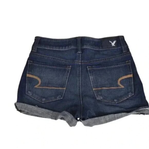 American Eagle Hi-Rise Shortie Jean Shorts Dark Wash AEO Denim Size 0 - Picture 3 of 10